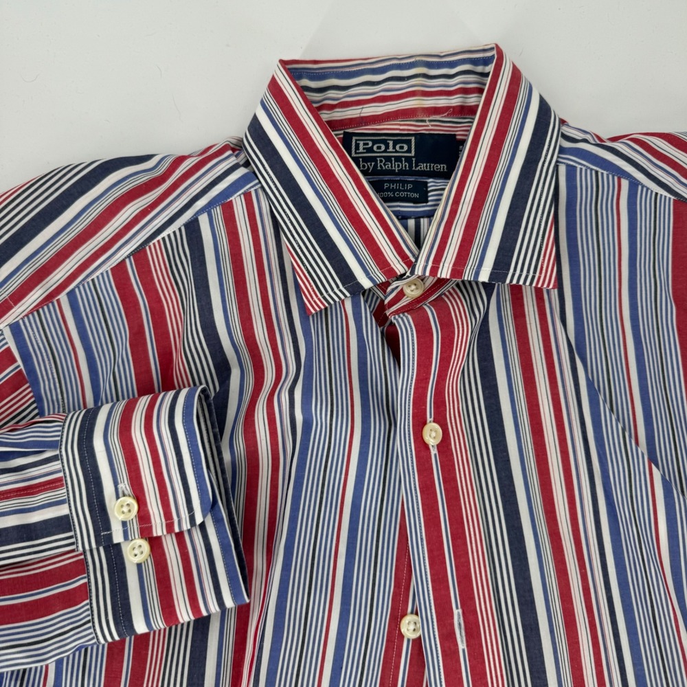 Polo Ralph Lauren Mens Philip Striped Button Down Shirt Red Blue White Size 15